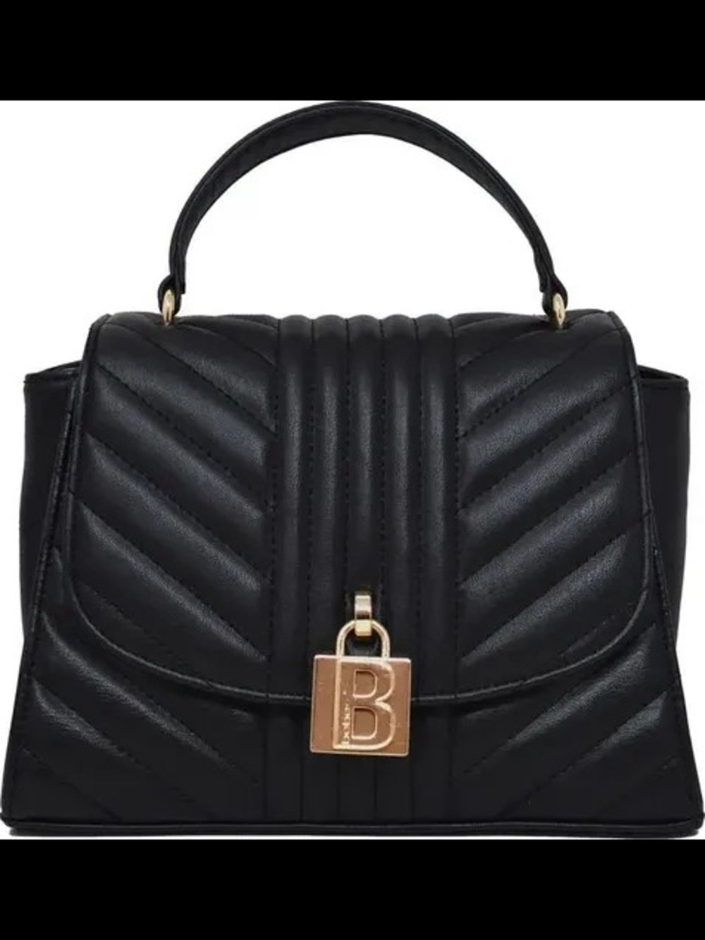 Bebe Black Quilted Top-Handle Bag with Gold B Lock